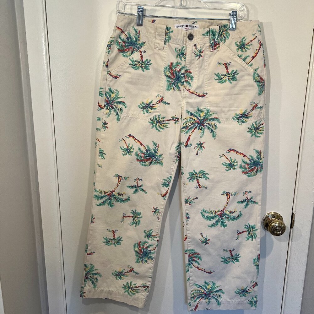 Tommy Hilfiger Jeans Palm Tree Pattern Cropped Cotton Pants, Size 8